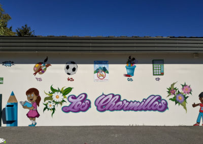 Fresque sur le mur de l'école des Charmilles à Thyez en Haute-Savoie (74) Graffiti Street art 2018